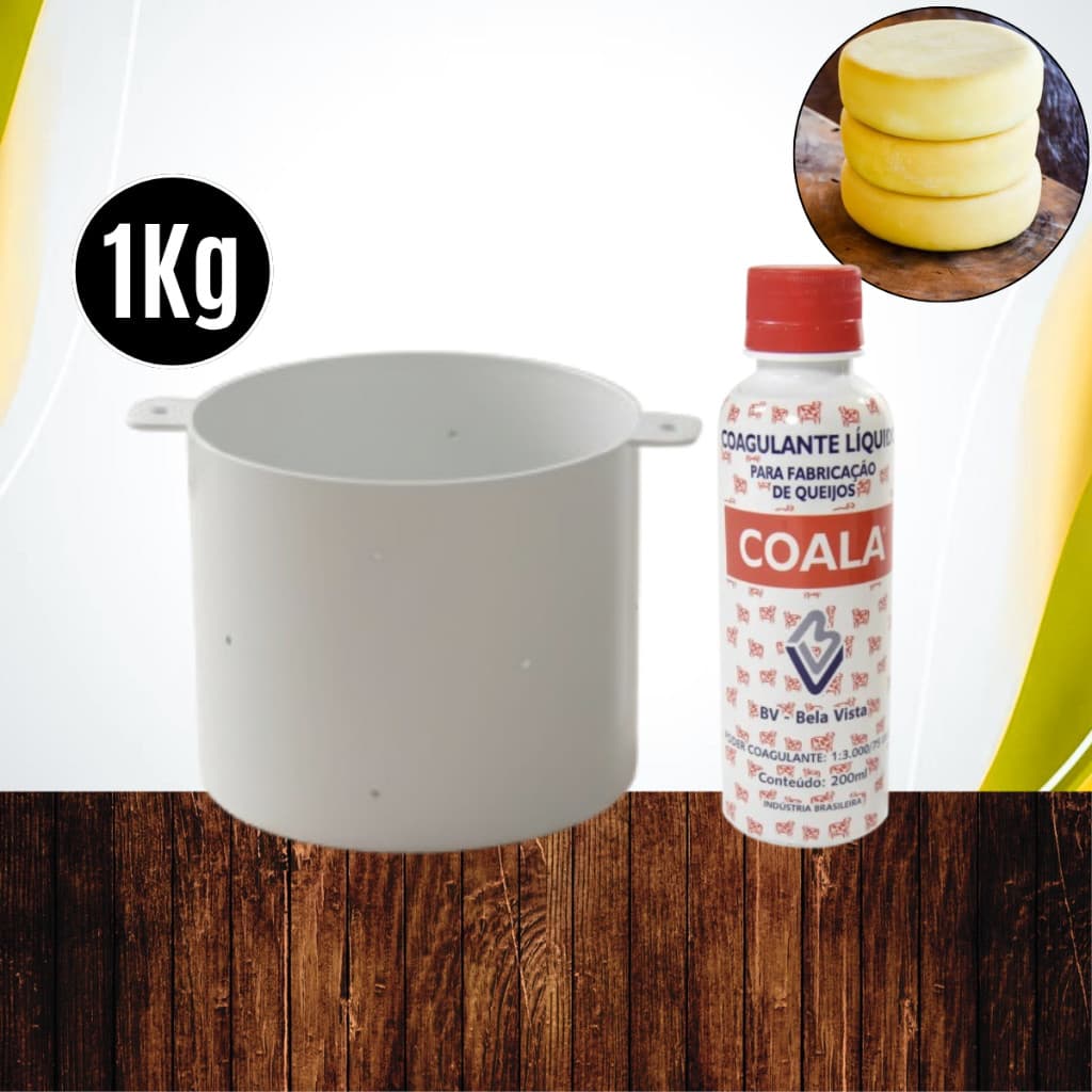Forma de Queijo 1Kg OPUSPLAST + Coagulante Coalho Coala 200ml Bela vista p/ Queijos Minas Requeijão