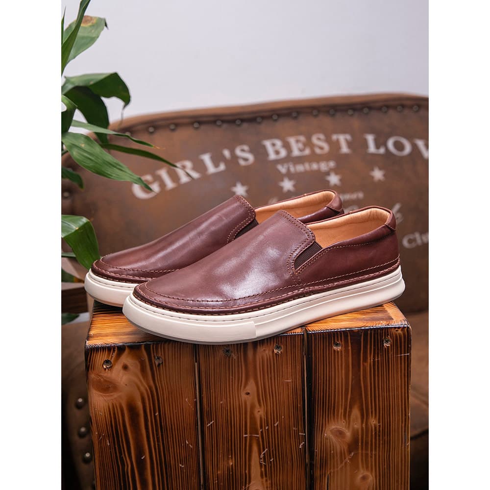 Mocassins preguiçosos britânicos retrô feitos à mão, primeira camada, couro de cavalo lavado, capa de um Pedal, esportes