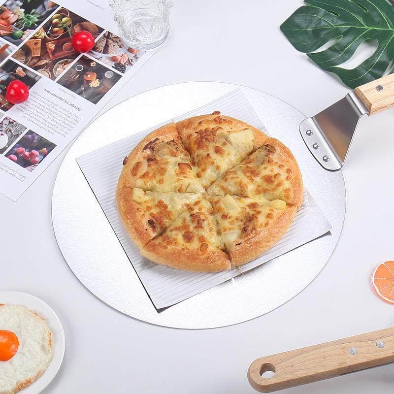 Pá de pizza em aço inoxidável, pá redonda, bandeja de pizza, tábua de corte, bolo, pão, pastelaria, transferência, ferra