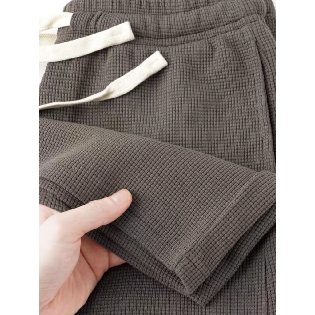 280g marrom pesado Waffle reto Sweatpants verão fino solto cor sólida calças esportivas casuais calças masculinas
