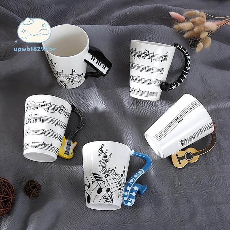 upwb 240ml Música Criativa Caneca De Cerâmica Guitarra Violino Estilo Bonito Café Chá Leite Stave Canecas E Copos Com Al