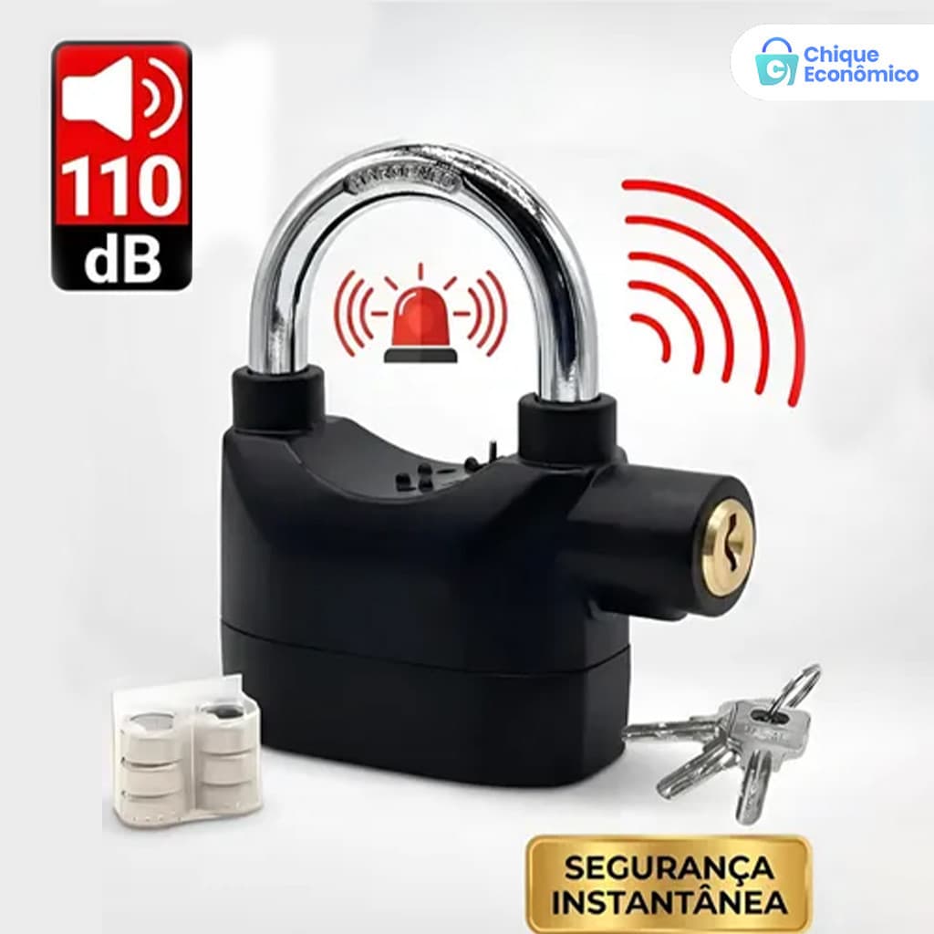 Mini Cadeado Antifurto com Alarme, Trava de Segurança Compacta para Moto, Bike, Portão e Mochila