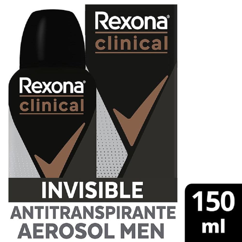 Desodorante Antitranspirante Aerossol Rexona Clinical Invisible Men 96h 150ml