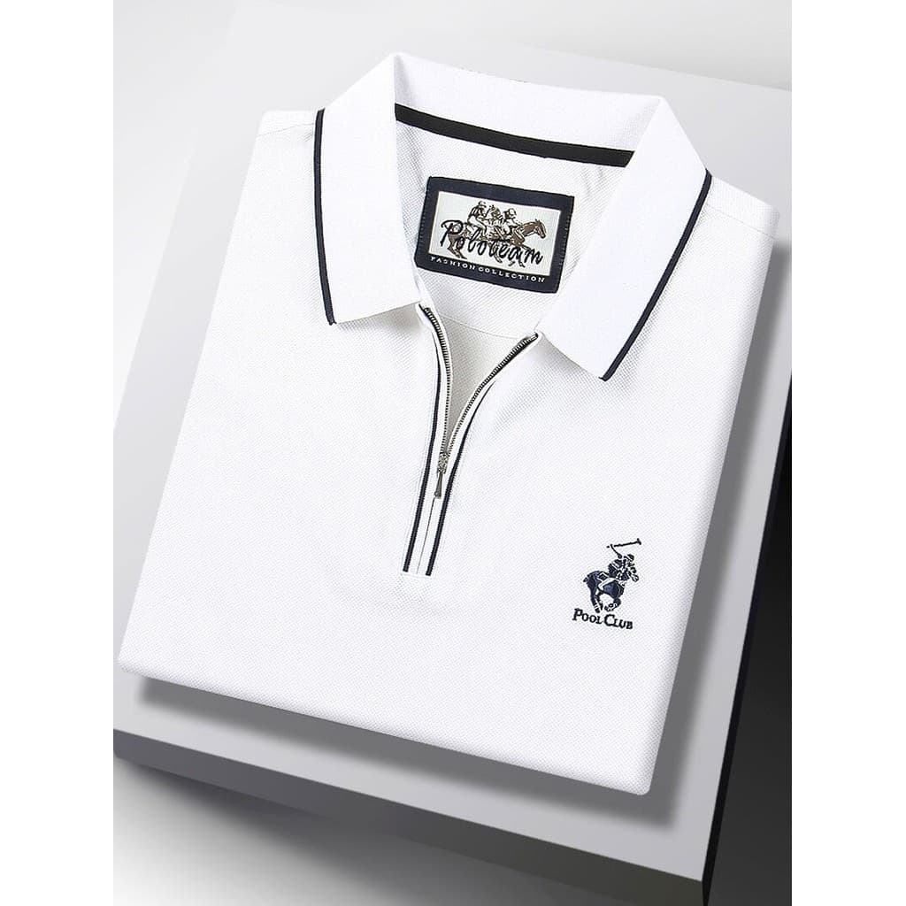 Camiseta masculina genuína branca de manga curta puro algodão zíper topo Paul camiseta Casual colarinho camisa POLO prim