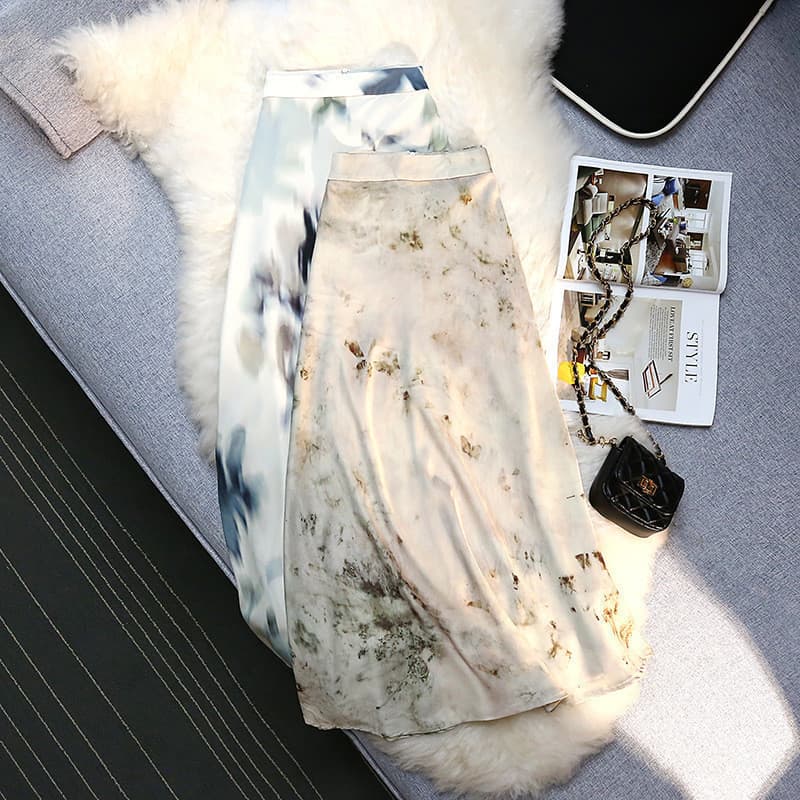 Saia midi estampada elegante, design de cintura alta, comprimento médio, estilo vintage, coleção primavera-verão 2024, A
