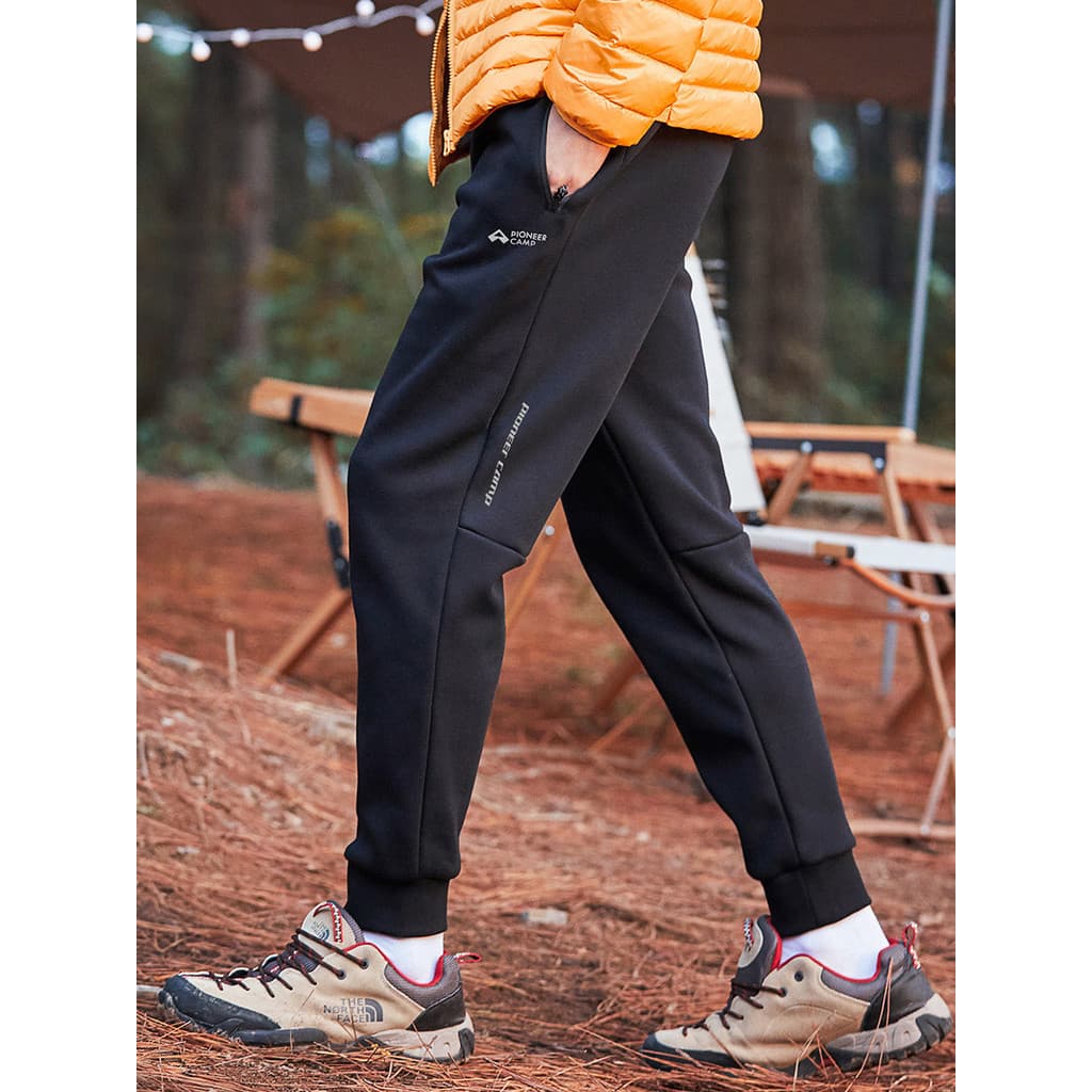 Trailblazer primavera outono esportes calças casuais homens engrossados calças pretas puro algodão velo-calças de lã de