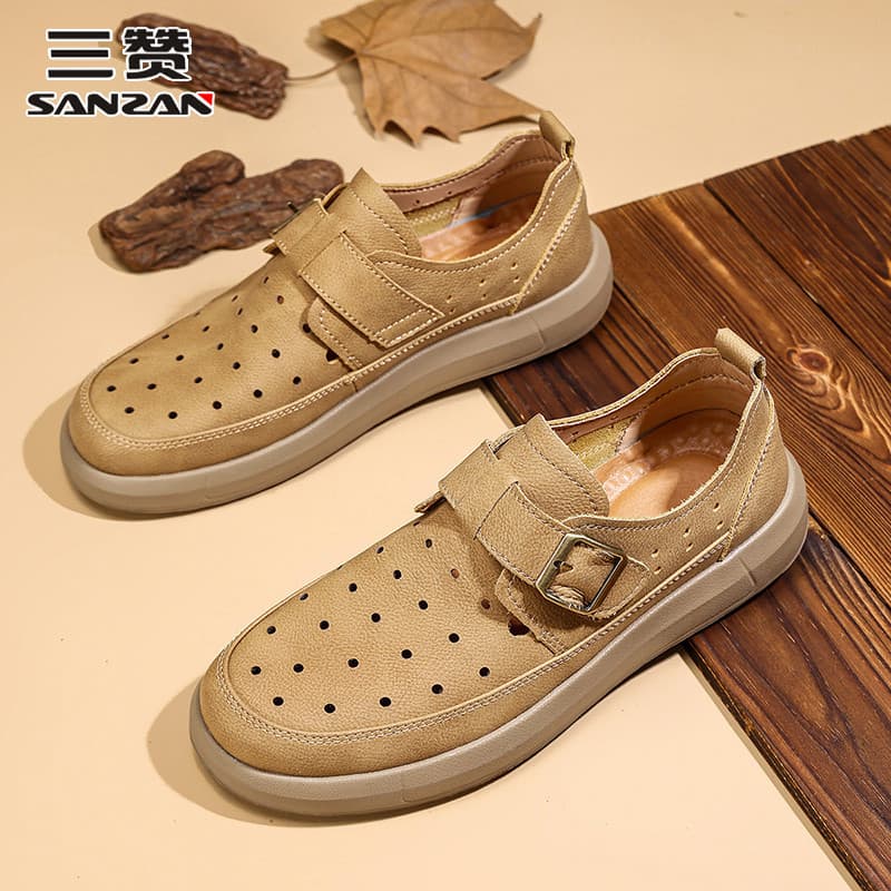 Sanzan verão respirável oco sapatos masculinos deslizamento-On preguiçoso sapatos casuais sola macia Anti-deslizamento b
