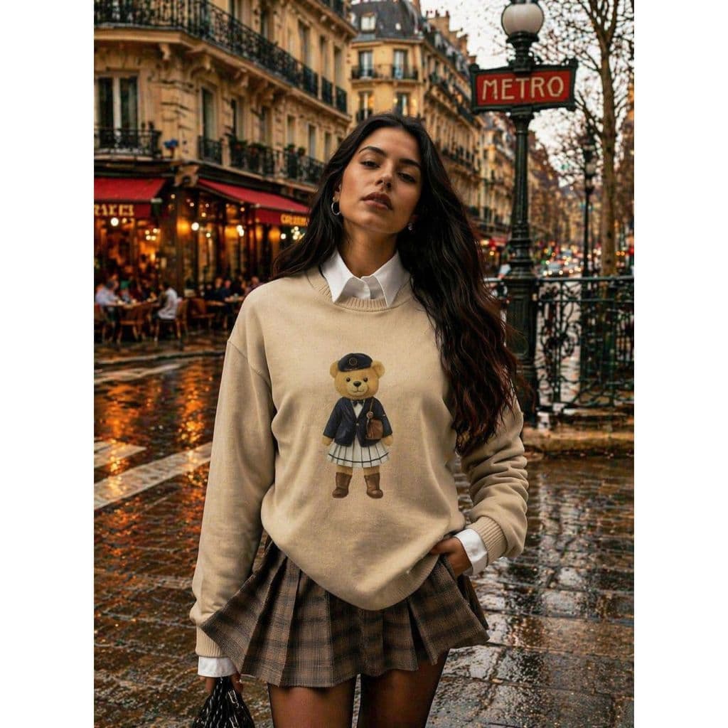 Moletom Urso Estiloso Urso Feminino Inverso Blusa de Frio Moda Inverno Casaco