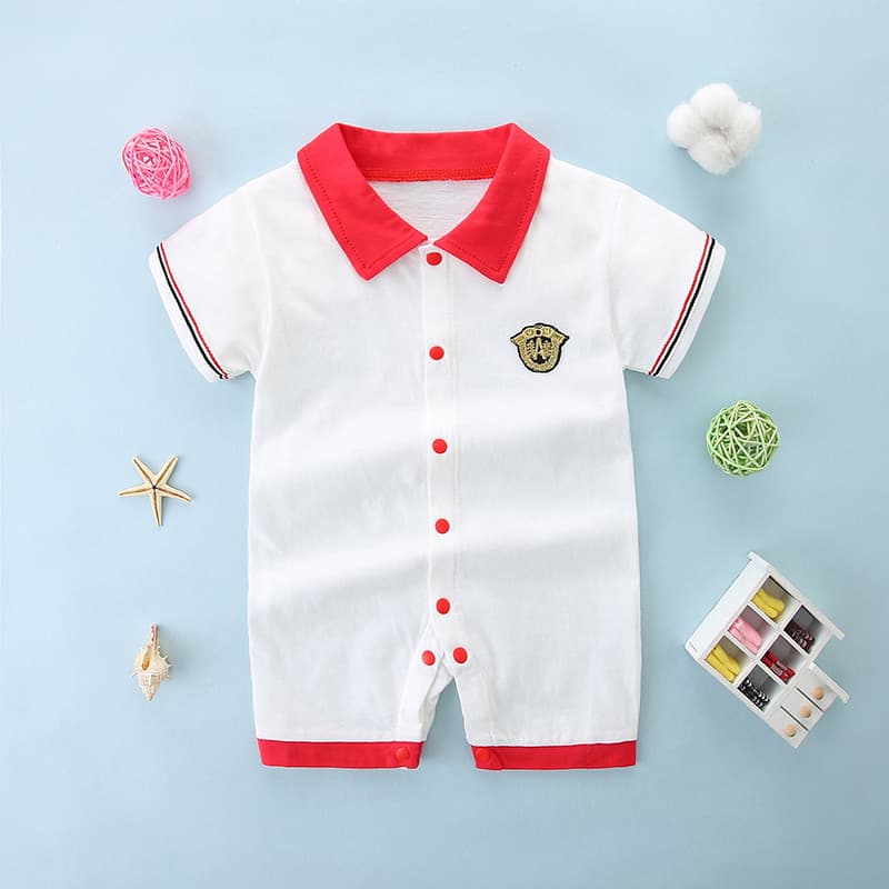 Bebê verão puro algodão macacão bebê menino britânico de manga curta passeio estilo fino macacão de um ano de idade outi