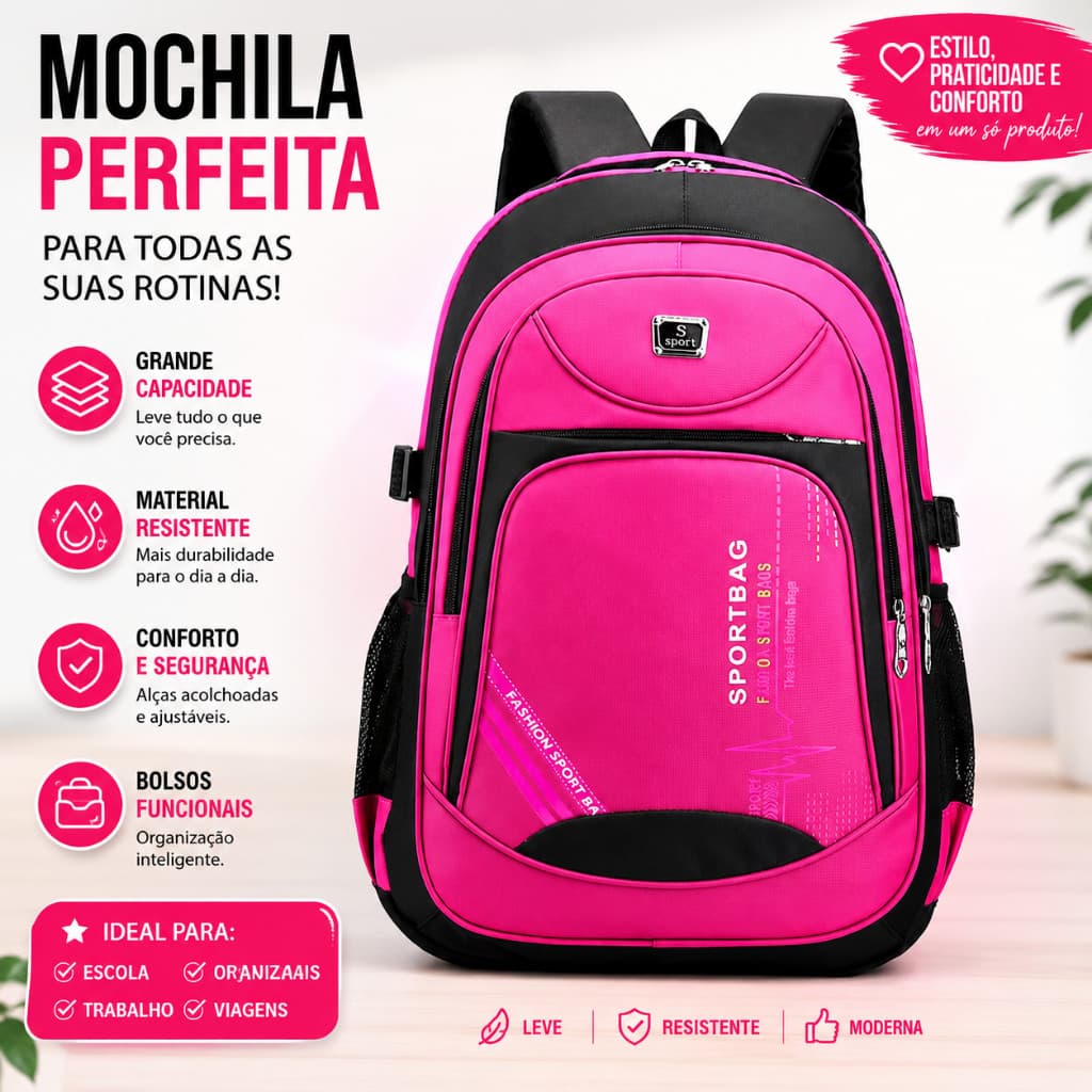 Bolsa  Mochila Feminina-Masculina Impermeável Grande Reforçada Notebook Trabalho Faculdade Viagem Escolar