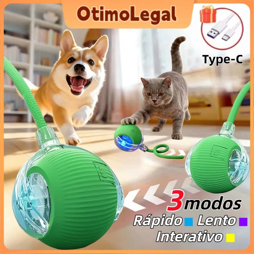 Bolinha Interativa Pet Automática Anti Tédio Recarregável USB para Cães e Gatos