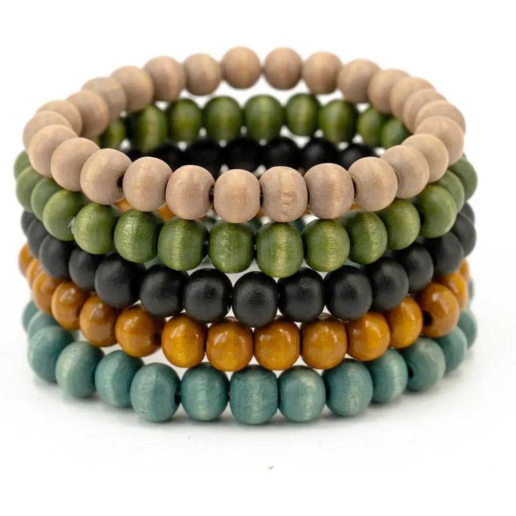 5 pulseiras de madeira para mulheres e homens, pulseira elástica artesanal de madeira com contas retrô, pulseira elástic