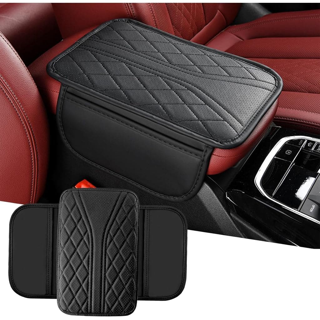 Capa de Console Central para Carro Aprimorada, Capa de Apoio de Braço em Couro com 2 Bolsas de Armazenamento, Almofada P