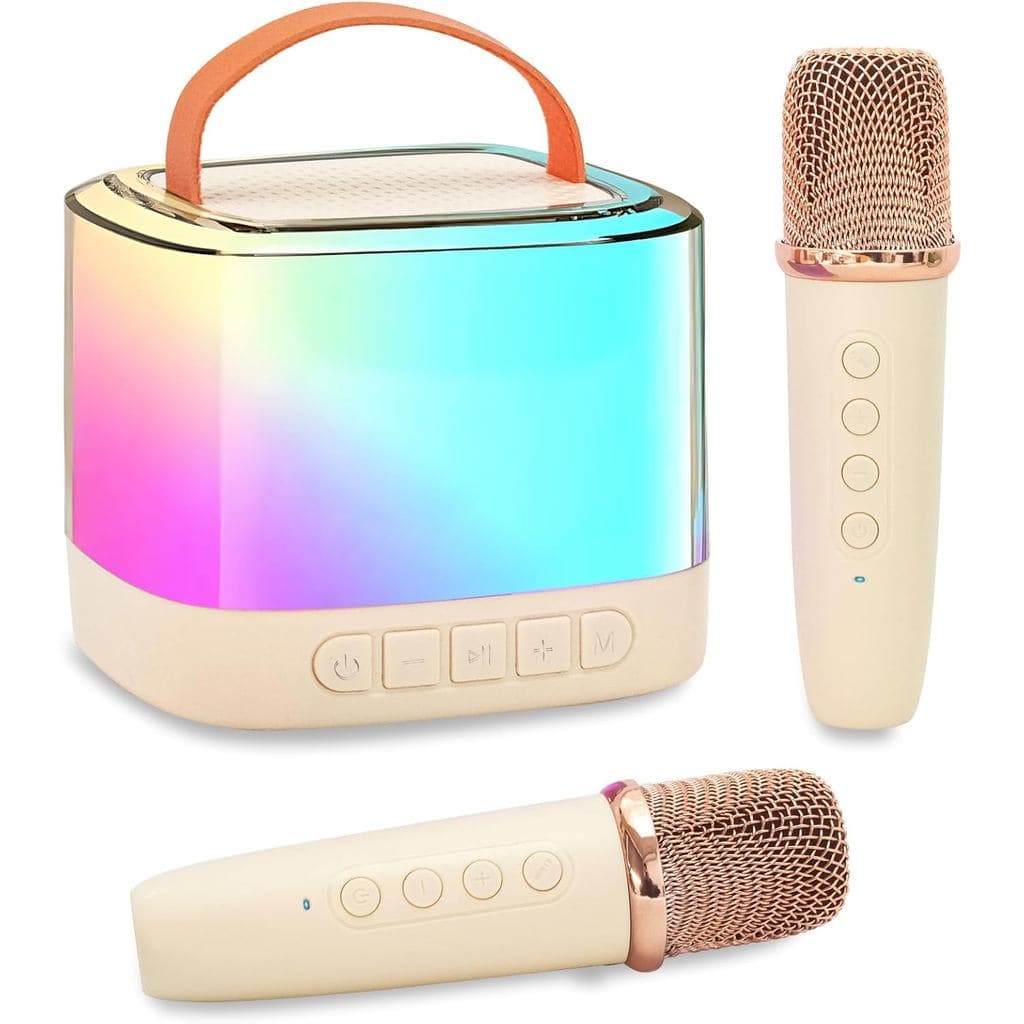 Máquina de Karaokê para Crianças, Caixa de Som Bluetooth Portátil com Microfone Sem Fio e Luzes Ilusórias, Brinquedos de