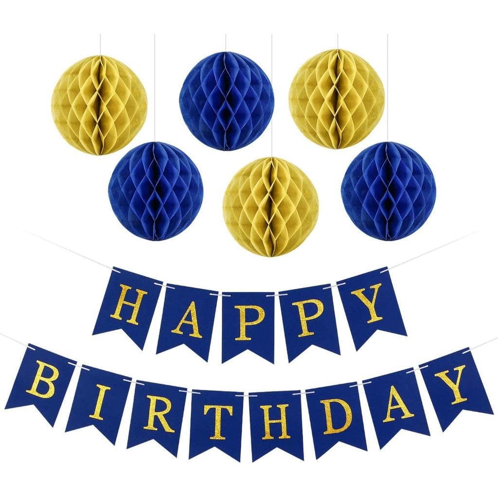 Faixa de Aniversário Dourada - Placa Azul Marinho para Decorações de Festa de Aniversário
