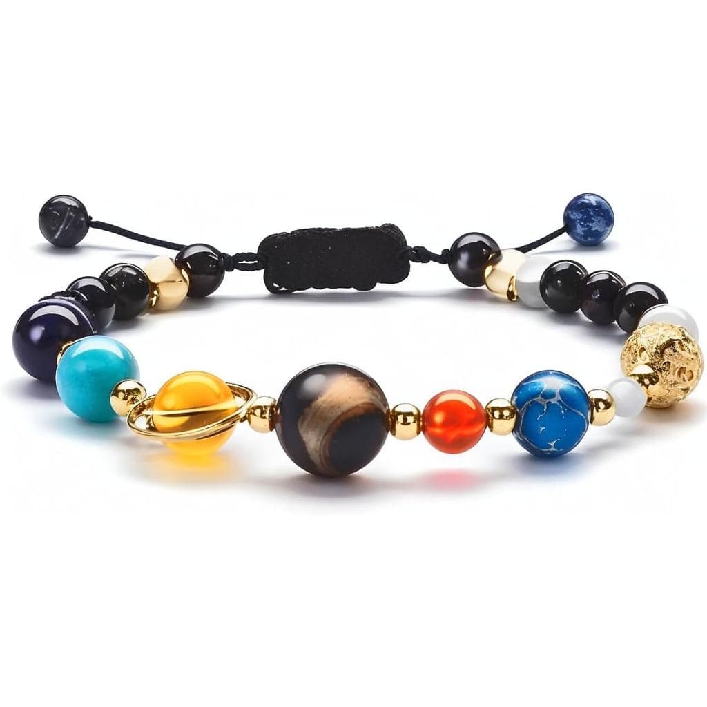 Pulseira do Sistema Solar com Oito Planetas e Estrela Guardiã, Joia de Pedras Naturais, Presente com Tema de Universo e