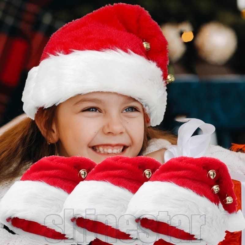Chapéu De Sino De Pelúcia De Natal-Boné-Papai Noel Vermelho-Adereço De Cosplay-Engrossado , Macio-Decoração De Festa De