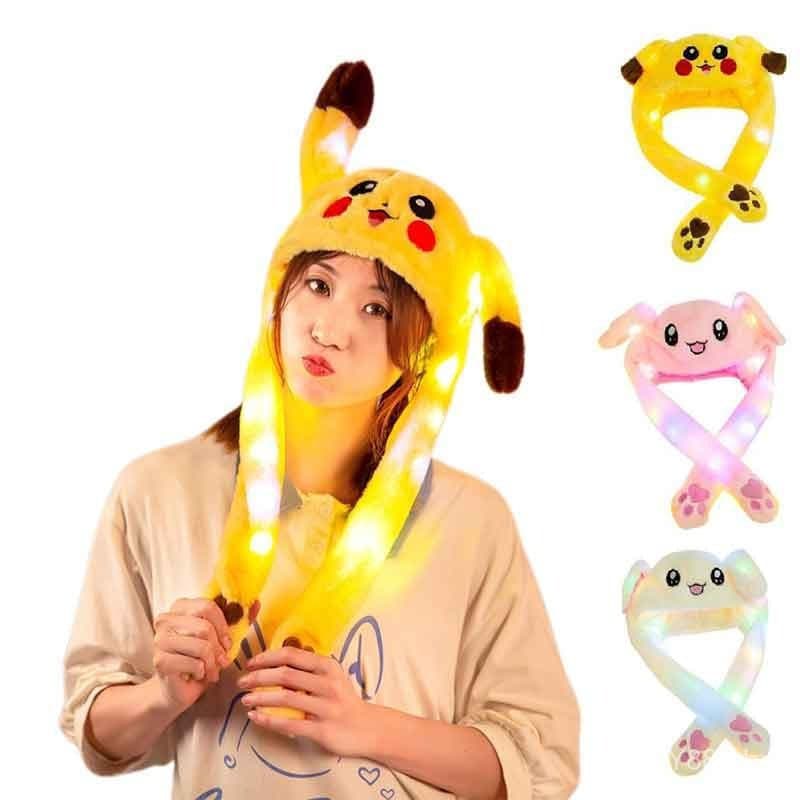 Chapéu Engraçado para Bebê Iluminação Infantil Orelhas de Coelho Fofas Pelúcia Capuz que se Move Brilho Inverno Quente F