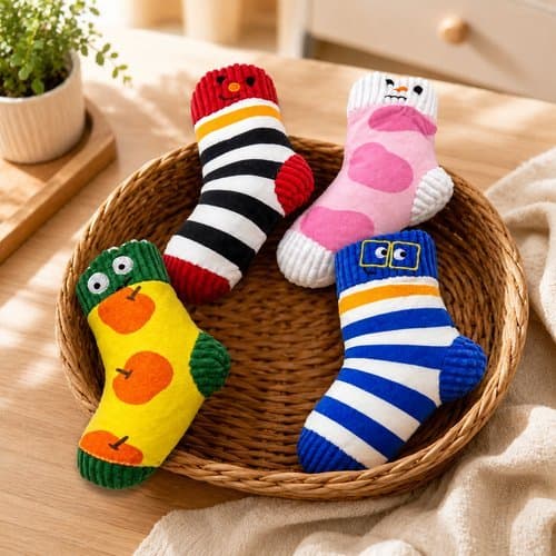 Brinquedo Pelúcia Meia Pet 22cm Apito Interativo Diversão Resistência Estímulo Auditivo