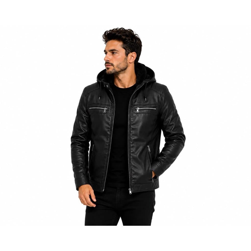 Jaqueta De Couro Masculina Casaco Blusa De Frio Corta Vento Impermeavel Capuz Removivel