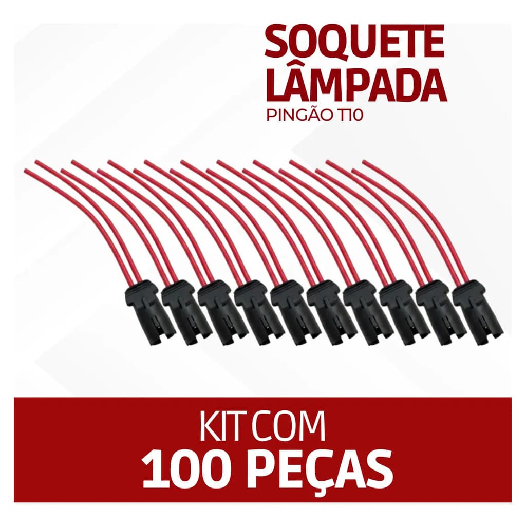 Soquete P/ Lâmpada Pingão T10- Kit 100 Plug Lanterna Fio 1mm