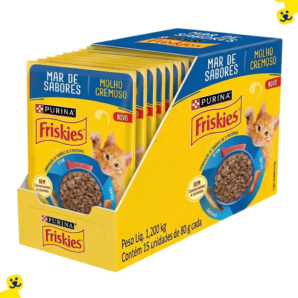 Sachê para Gatos Ração Úmida para Gatos Kit 15 Sachê Ração Úmida Friskies Gatos Mar de Sabores 80g