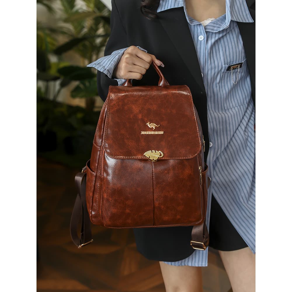 Marca textura de couro genuíno leve grande capacidade senhoras mochila 2024 novo estilo moda Retro Casual mochila de via
