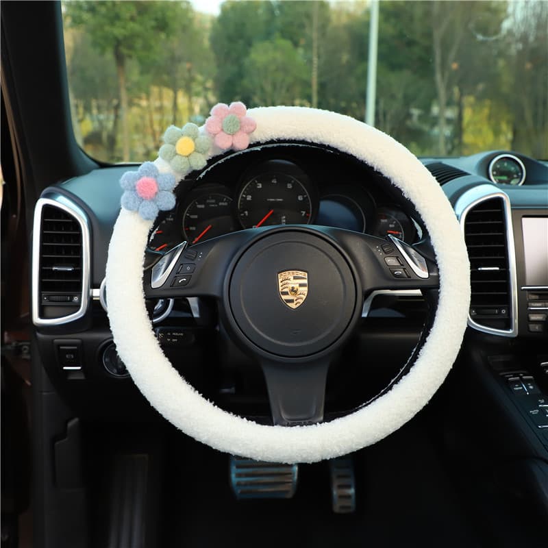 Capa de volante do carro cordeiro velo flor carro antiderrapante guiador capa criativa decoração fresca acessórios do ca