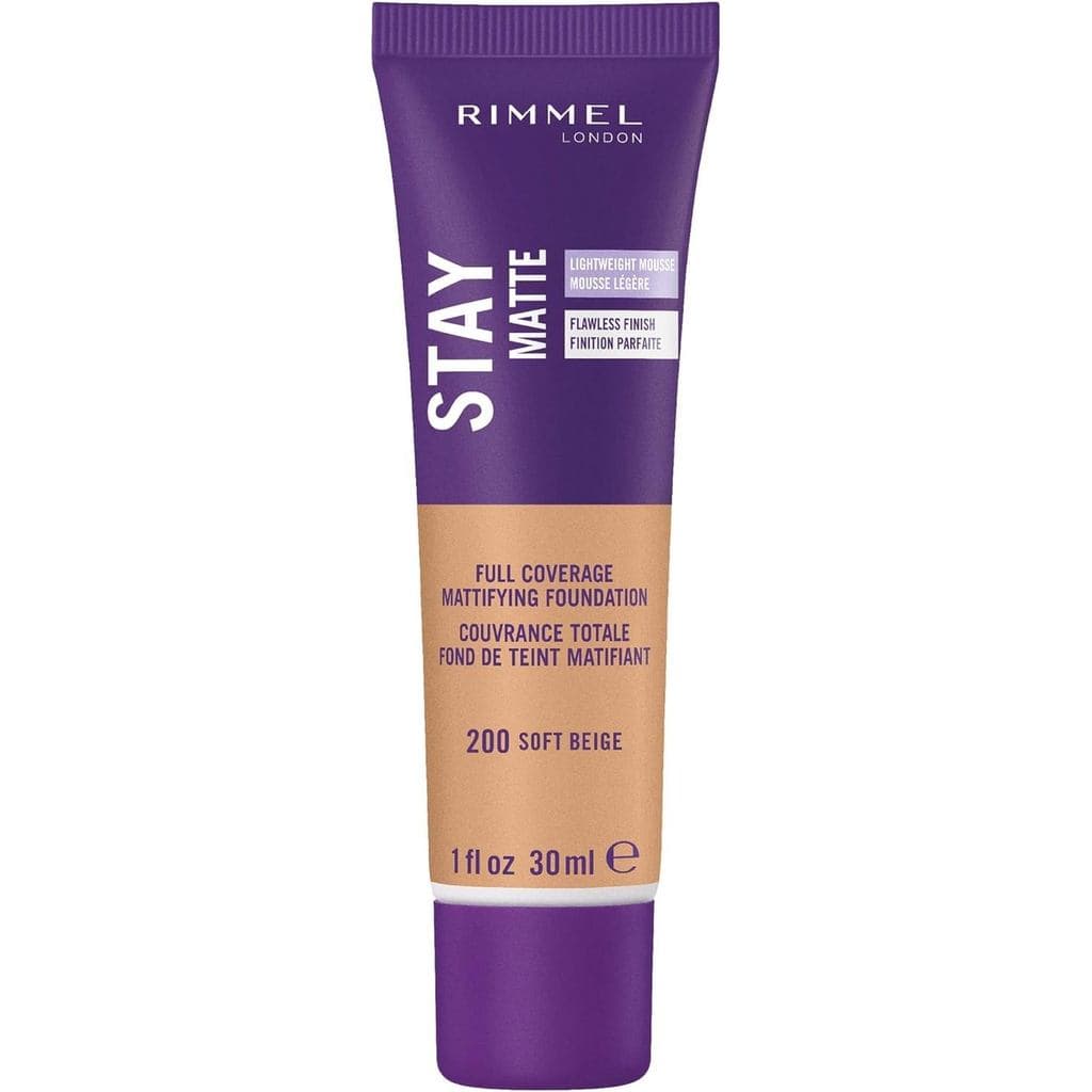 Rimmel London Stay Matte Liquid Mousse - 200 Soft Beige - Base, Leve, Controle de Brilho, Sem Óleo, 1oz
