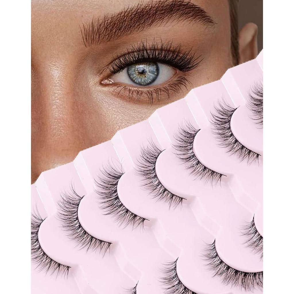 Onlyall Cílios Naturais Wispy Lashes, Cílios Postiços de Aparência Natural, Macios e Volumosos, 7 Pares D1 Natural (6-13
