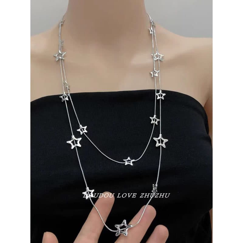 Camada longa em camadas estrela de cinco pontas colar feminino High-End sentimento outono inverno camisola corrente luz