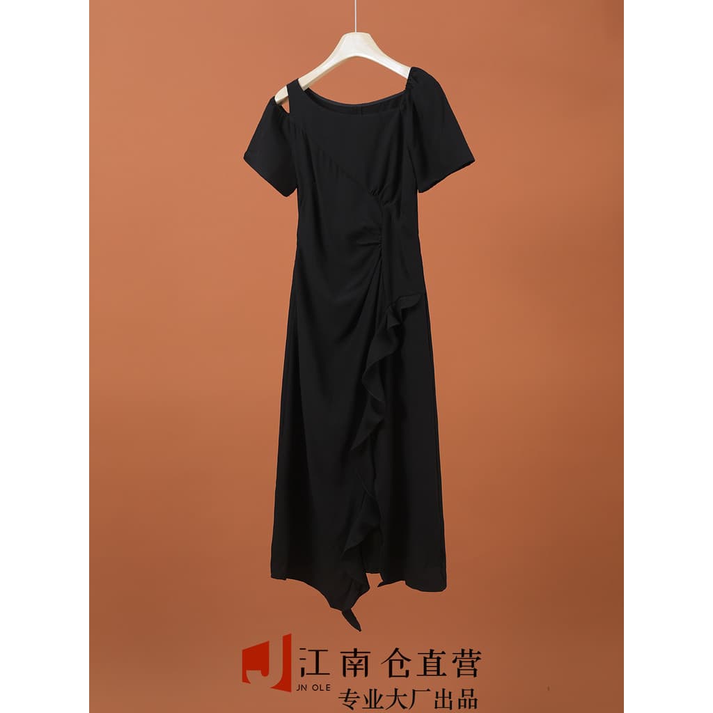 Jiangnancang [Ai NS] Acetato de alta qualidade!Moda verão feminino fino ajuste cintura estreita sem alças preto vestido
