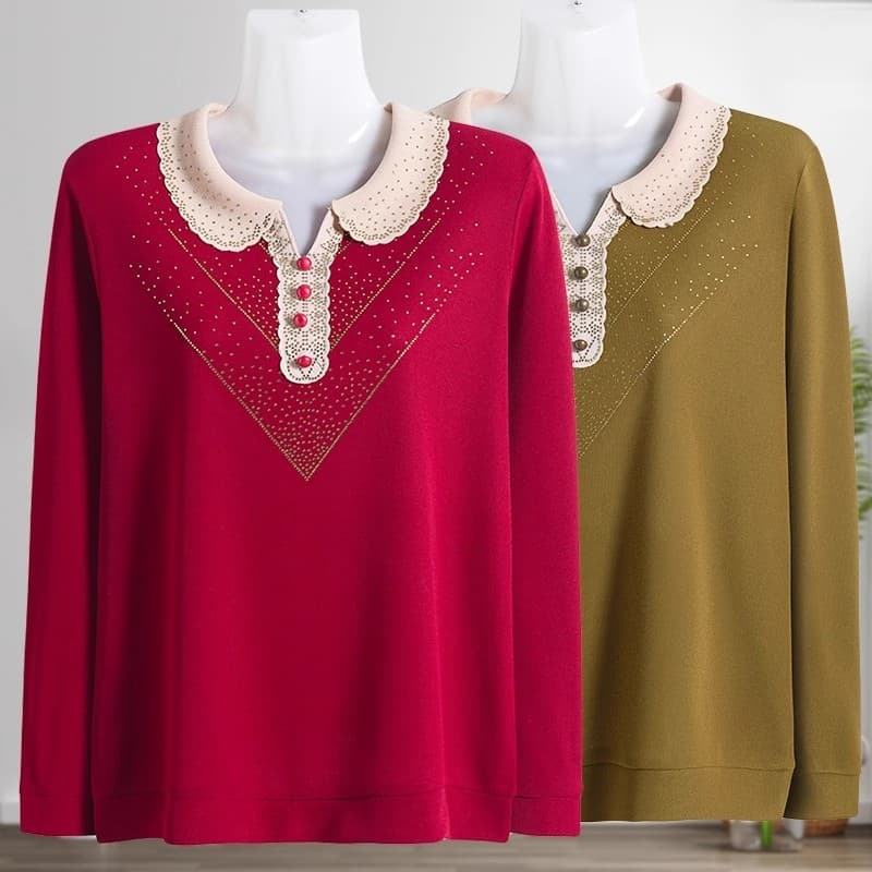 Primavera outono senhoras mãe de manga comprida roupas de outono exterior usar camisa de fundo fina meia-idade mãe idosa