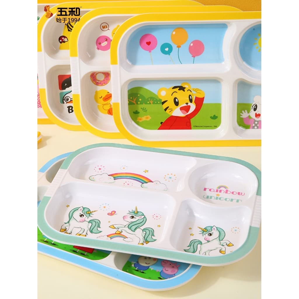 Wuhe prato de jantar infantil, prato de jantar para bebês, compartimento doméstico, talheres para comer, Peppa, prato de