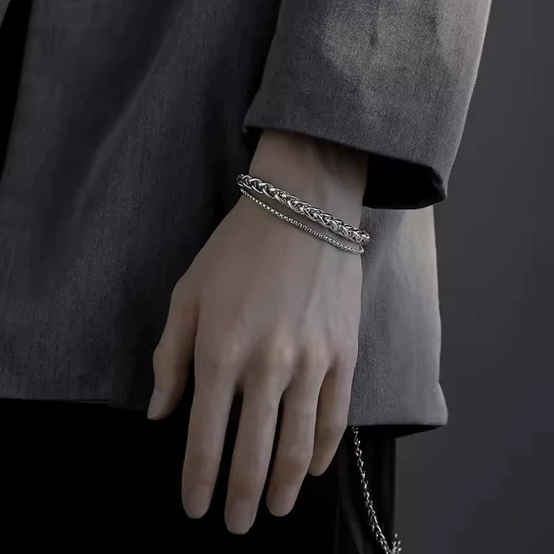 pulseira pulseira masculina Pulseira de aço de titânio de camada dupla masculina na moda ins luz nicho de luxo simples e