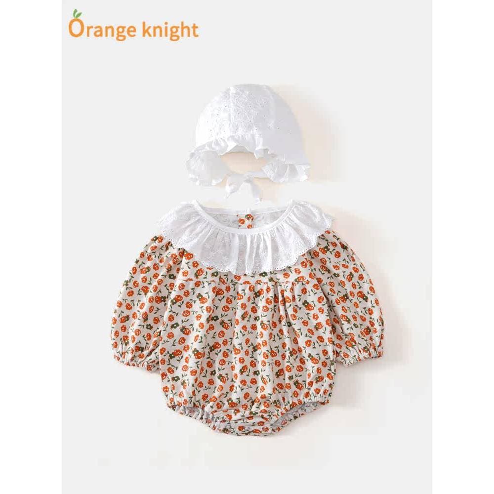 Roupas de bebê recém-nascido primavera outono estilo bebê menina bodysuit Floral triângulo bodysuit com capuz gola de fo