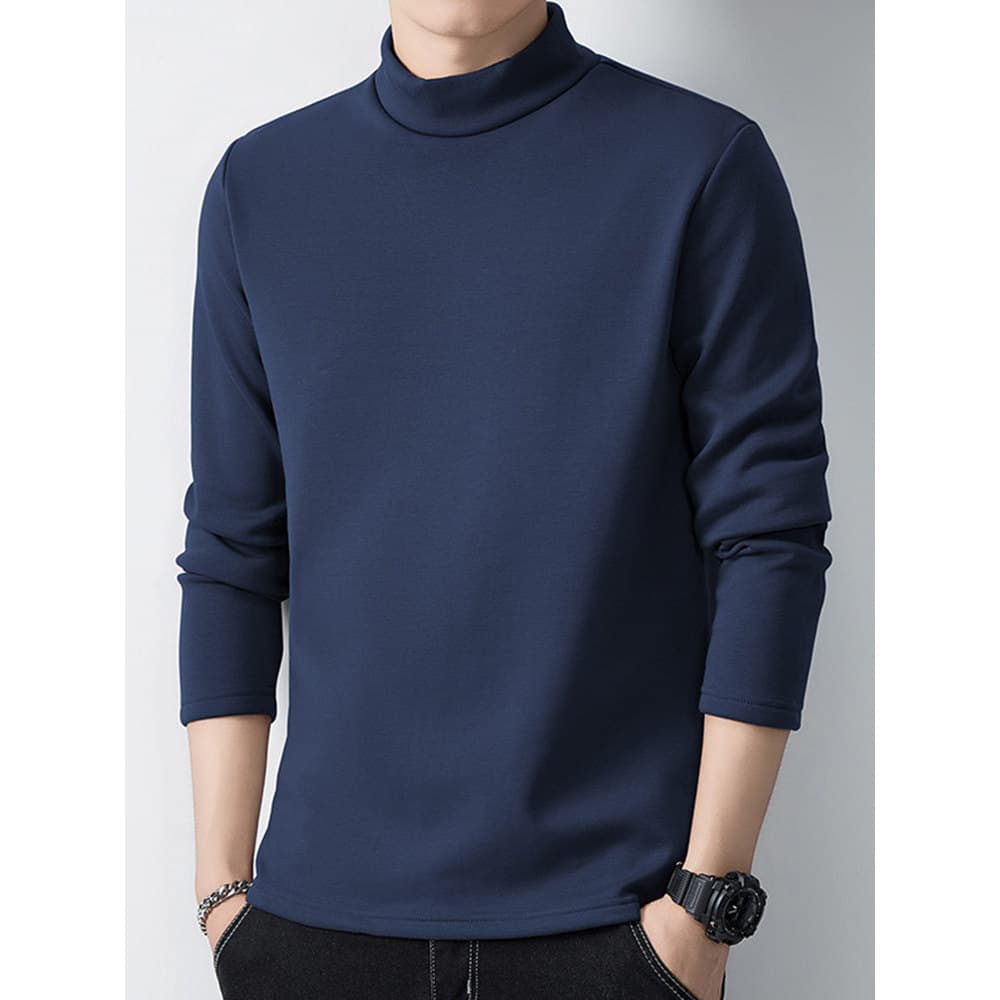 Primavera outono cor sólida manga comprida camiseta masculina meia gola alta Casual outono camisa de fundo em torno do p