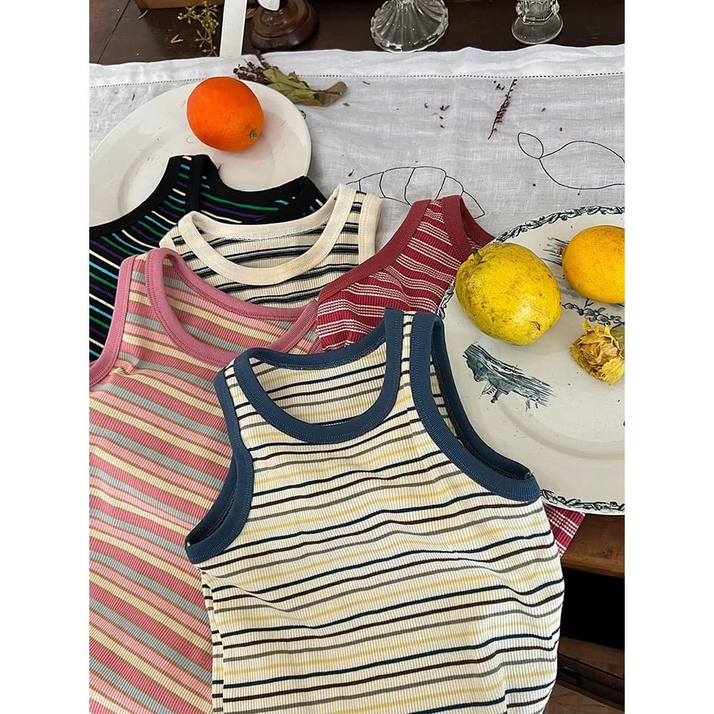 Meninas meninas colete exterior Wear verão estilo fino estilingue crianças 2026 novo estilo listrado Bottoming menina be