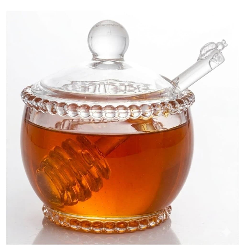Meleira de vidro Pearl Com Tampa Pegador de Mel Cristal