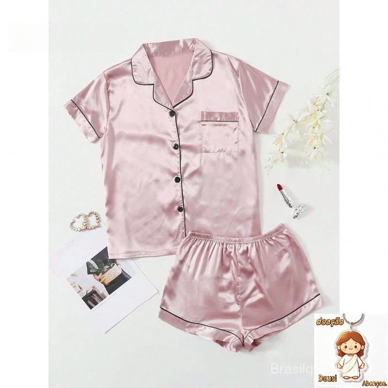 Conjunto de Pijama Feminino Shorts de Seda Gelada Solto Plus Loungewear