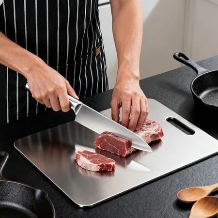 Tábua de Corte Aço Inoxidável 304 Antibacteriana Antimofo Fácil de Limpar para Cozinha Cortar Carne Legumes Frutas