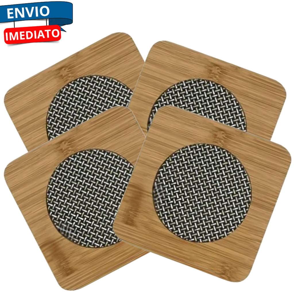 Kit 4 Descanso De Panela Base Quadrada Antiderrapante Apoio MDF Inox Suporte Térmico Mesa Bancada
