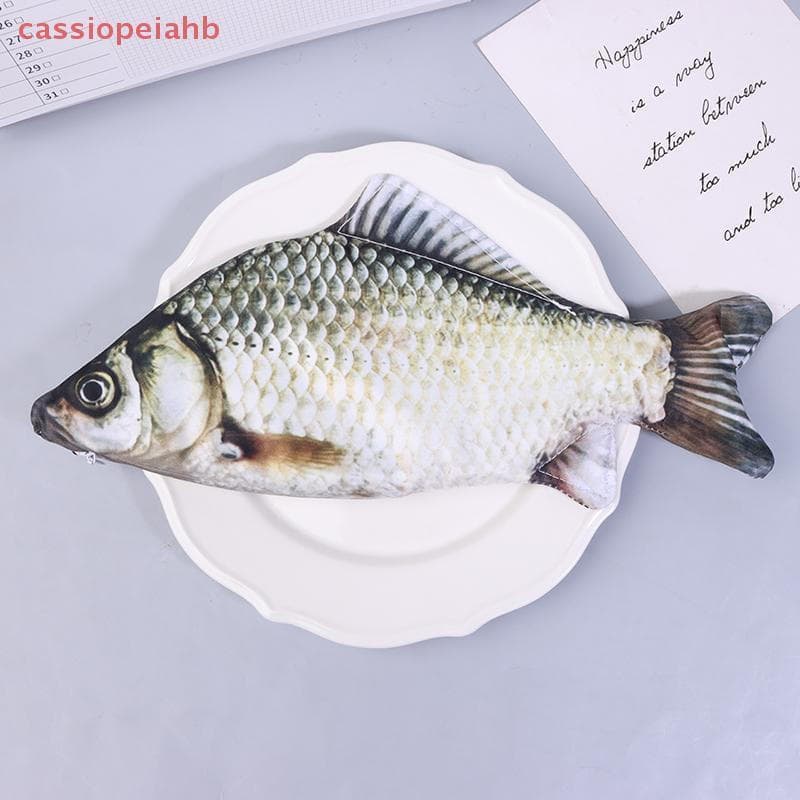 (cassiopeiahb) Bolsa Para Caneta De Carpa Cruciana De Maquiagem Realista Em Formato De Peixe Estojo Lápis Com Zíper Ba E