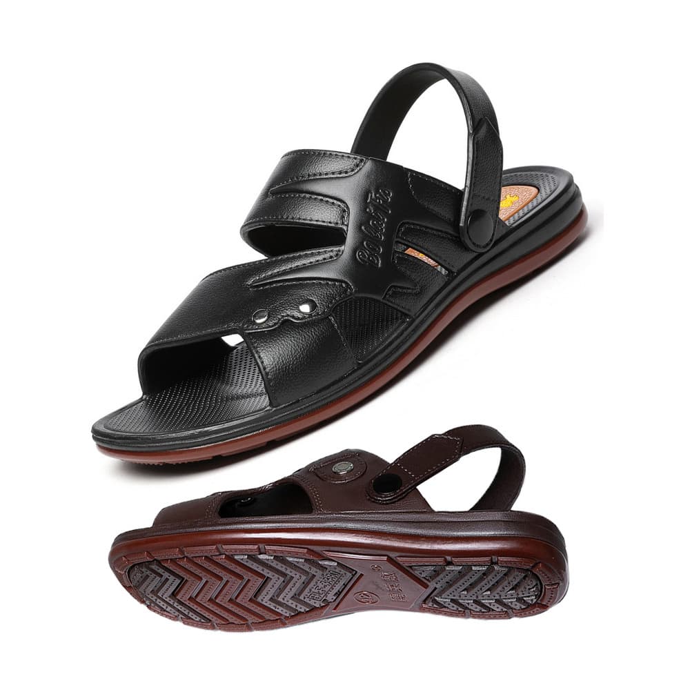 Sandálias de borracha masculinas verão carne tendão sola sandálias chinelos dupla utilização praia exterior Wear médio-A