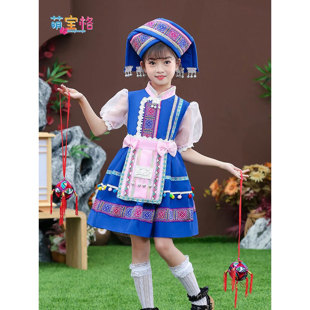 Traje étnico minoritário infantil hani hani traje Lolita março Sanguang oeste forte étnico Miao traje infantil