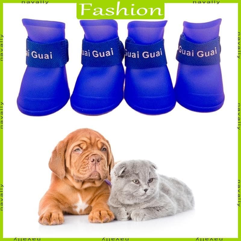 nava 4 Peças Botas Para Cães Sapatos Impermeáveis Cachorros Silicone Alça Ajustável