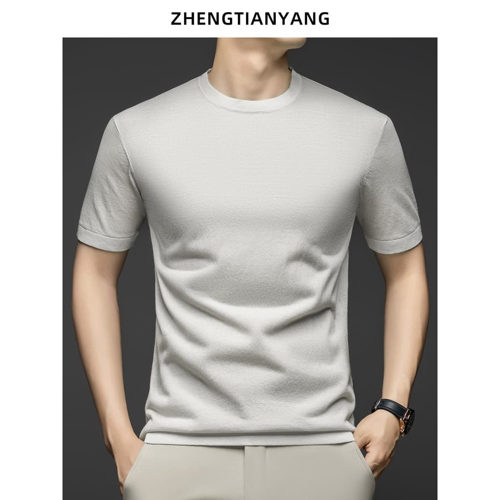 Lyocell linho fino manga curta camiseta masculina 2026 verão em torno do pescoço de malha camiseta Casual masculino resp