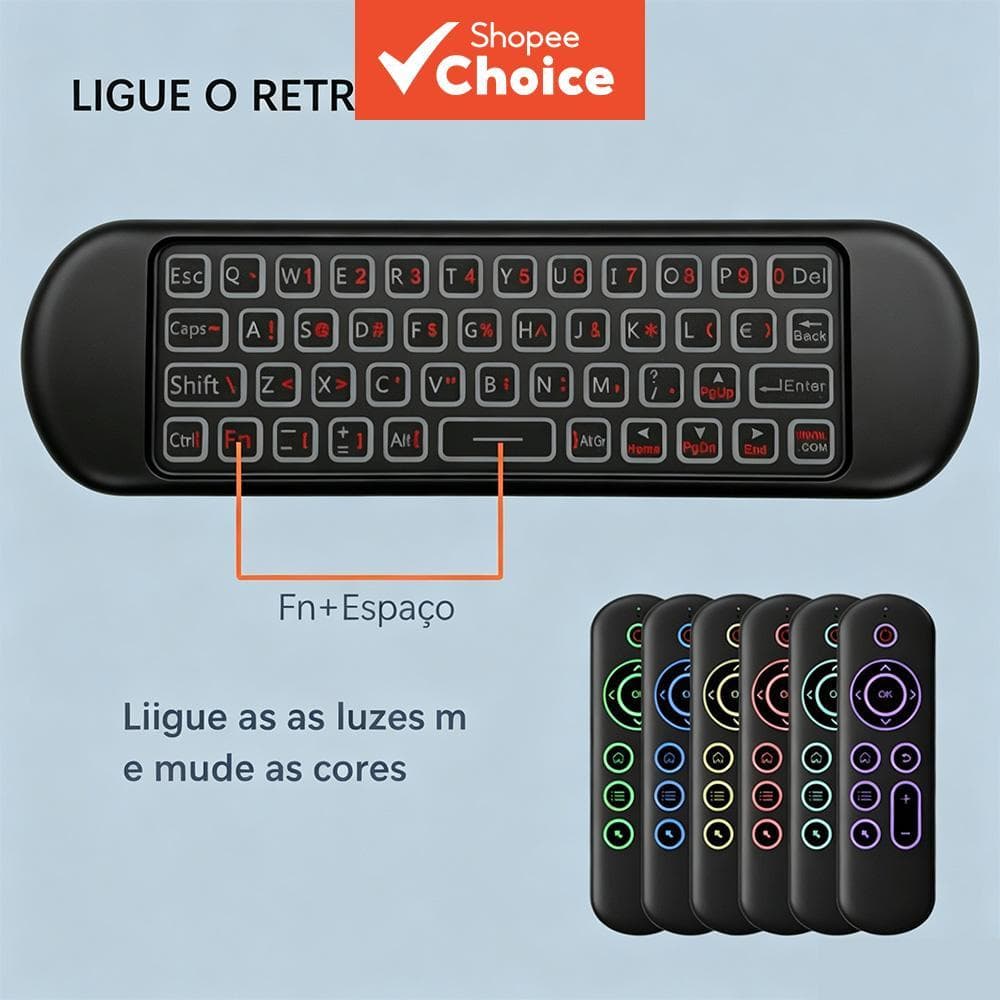 Controle Remoto Mouse de Ar Sem Fio com Teclado Bluetooth Mini para TV Inteligente, PC, Escritório, Reunião e Digitação