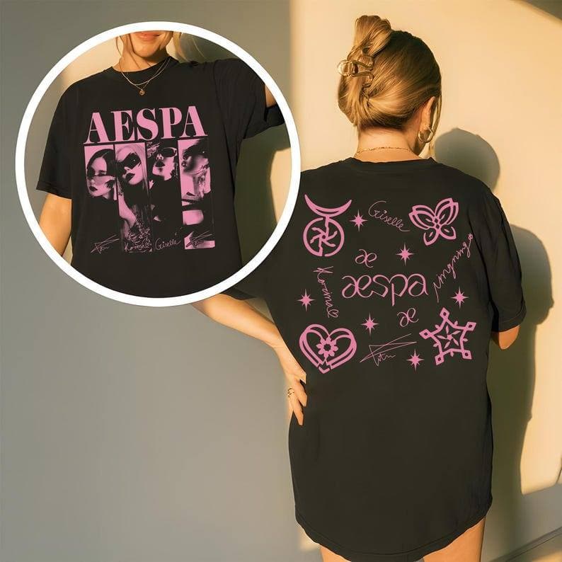 Music.Soul Camiseta Unissex Aespa K - Pop Estampa Retrô Confortável Fofa Estilosa Casual