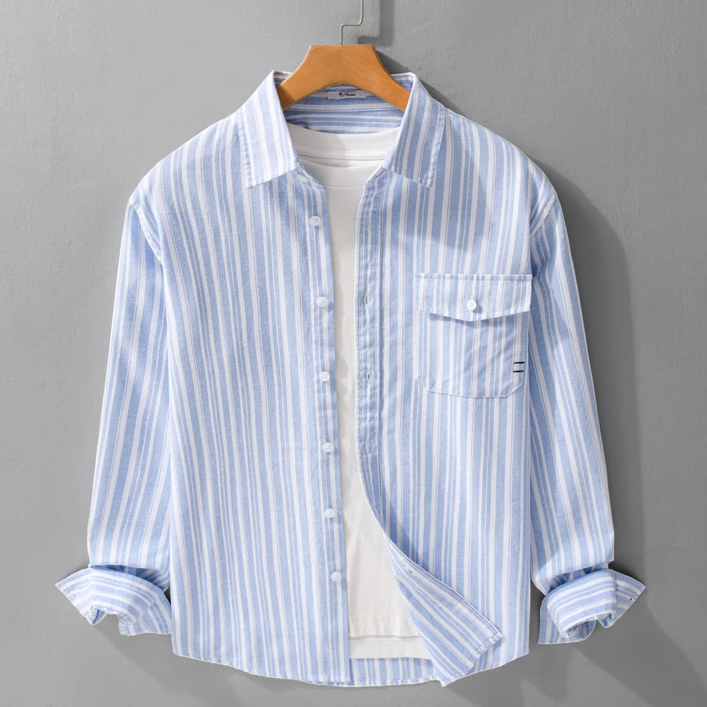 Primavera outono Casual listrado camisa de algodão solta confortável juventude lapela clássico moda simples camisa de al